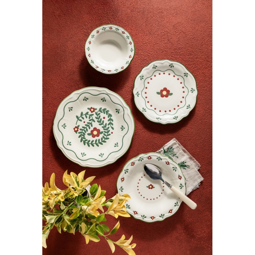 Service de table 24 pièces multicolore en porcelaine