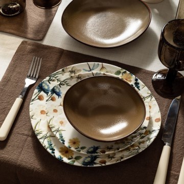 Service de table 24 pièces, multicolore/marron, en porcelaine