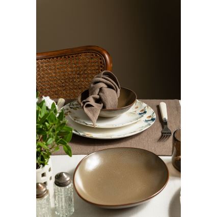 Service de table 24 pièces, multicolore/marron, en porcelaine