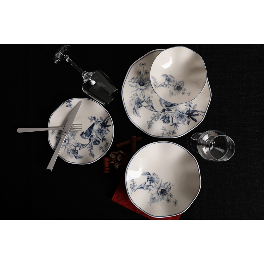 Service de table 24 pièces, porcelaine, blanc/bleu