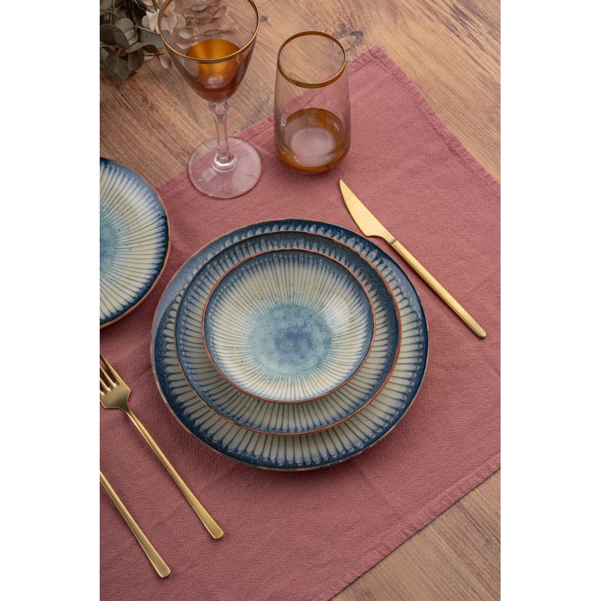 Service de table 24 pièces, porcelaine bleue