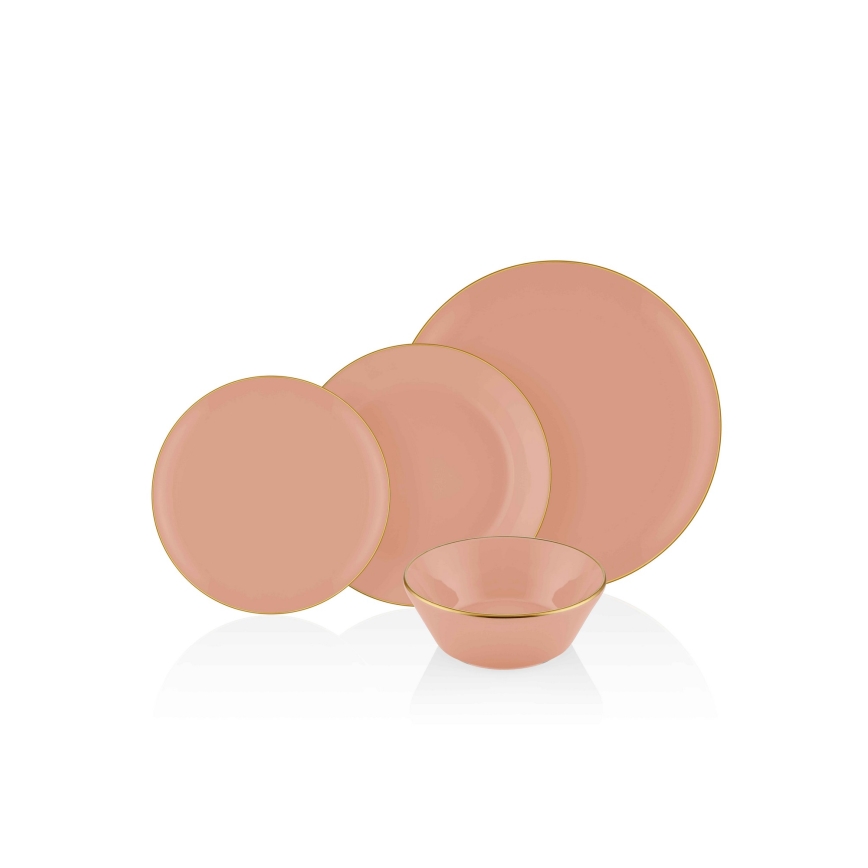 Service de table 24 pièces saumon/doré/céramique