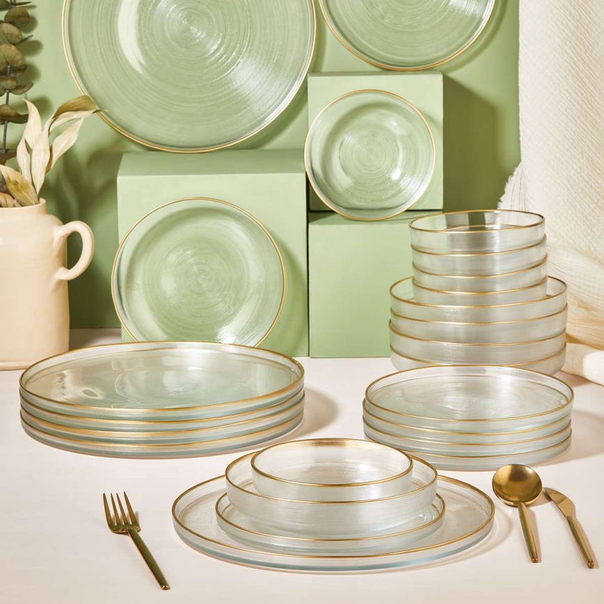 Service de table 24 pièces, verre transparent/doré