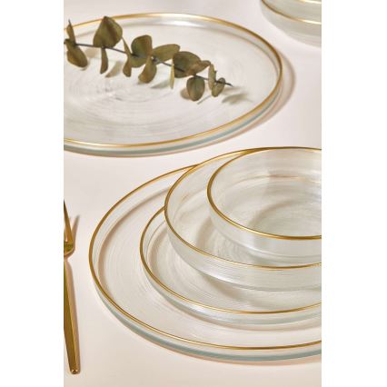 Service de table 24 pièces, verre transparent/doré