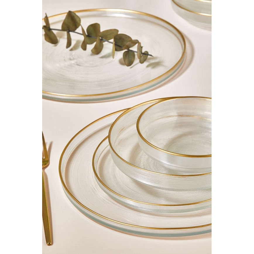Service de table 24 pièces, verre transparent/doré