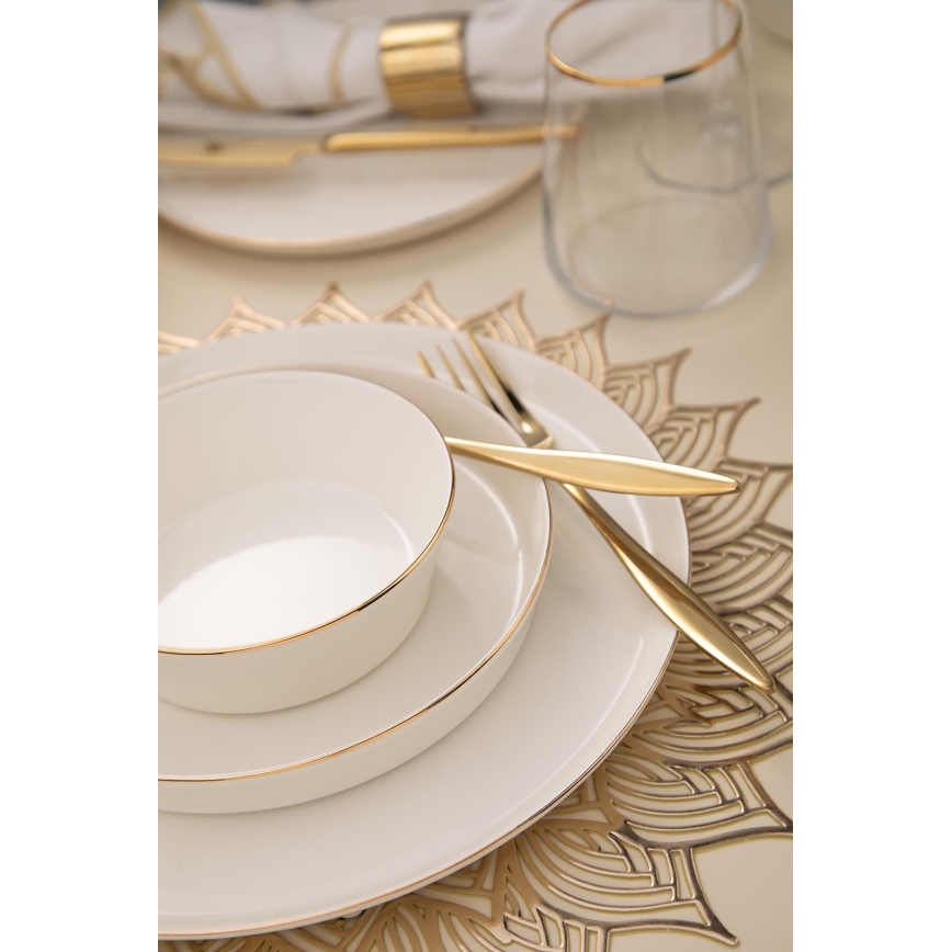 Service de table 26 pièces blanc/or/porcelaine