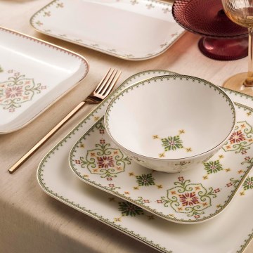Service de table 26 pièces blanc/vert porcelaine