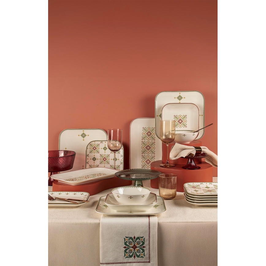 Service de table 26 pièces blanc/vert porcelaine