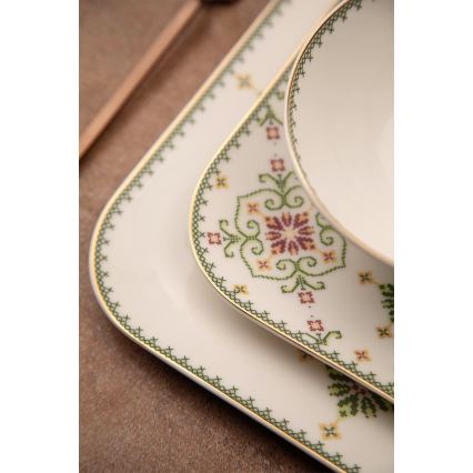 Service de table 26 pièces blanc/vert porcelaine
