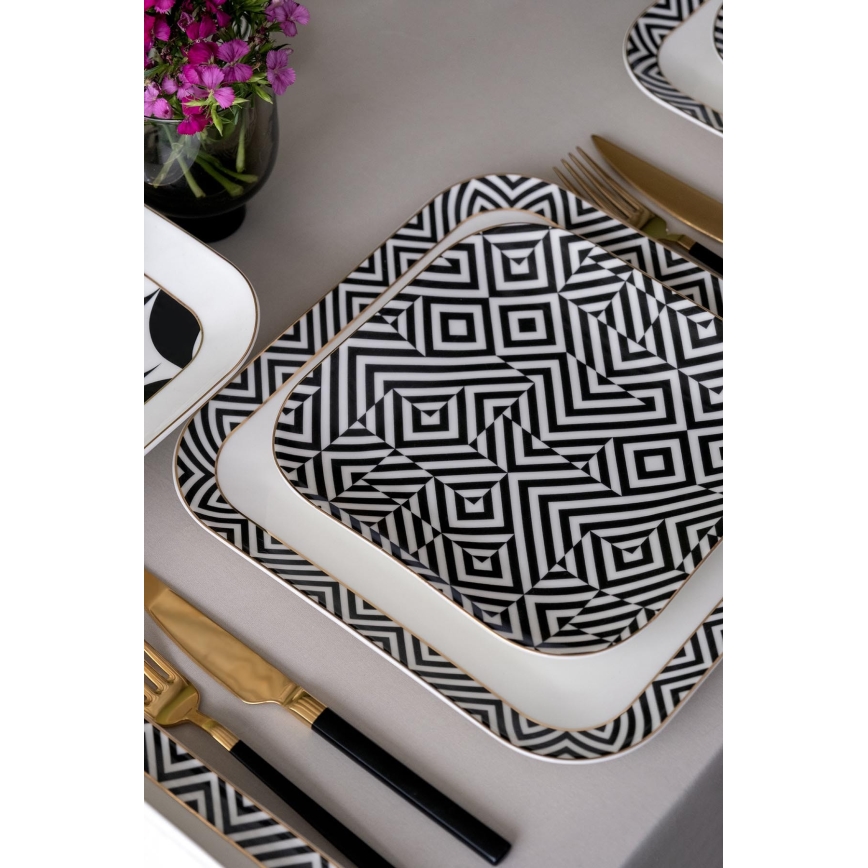 Service de table 26 pièces en porcelaine, blanc/noir