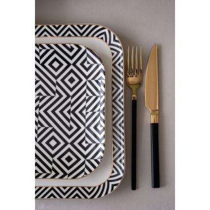 Service de table 26 pièces en porcelaine, blanc/noir