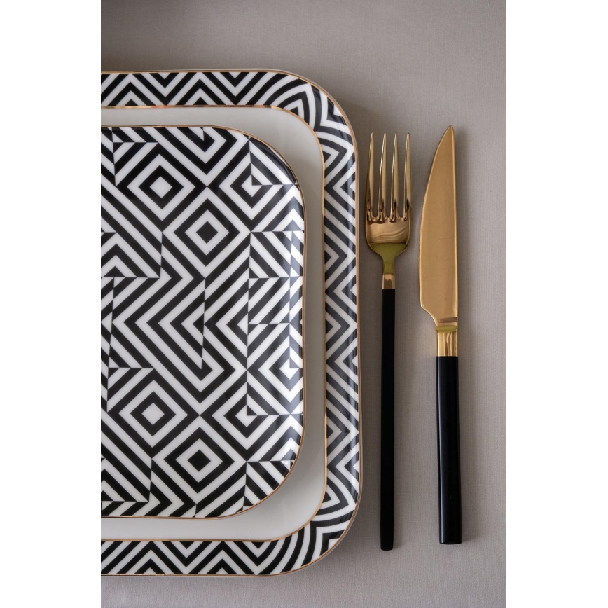 Service de table 26 pièces en porcelaine, blanc/noir