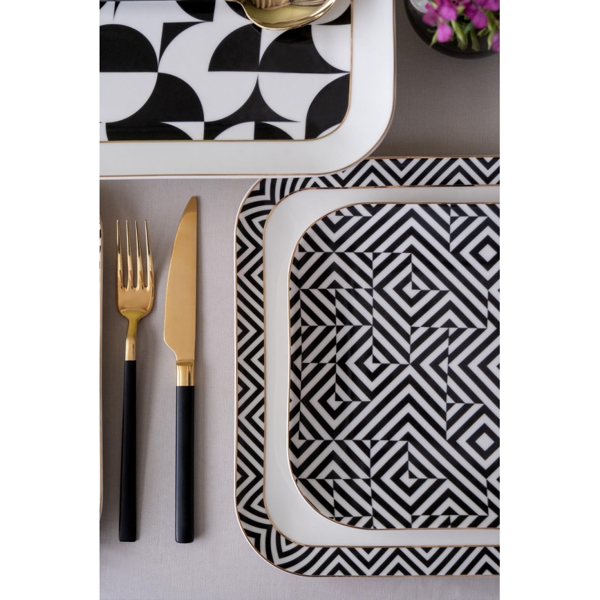 Service de table 26 pièces en porcelaine, blanc/noir