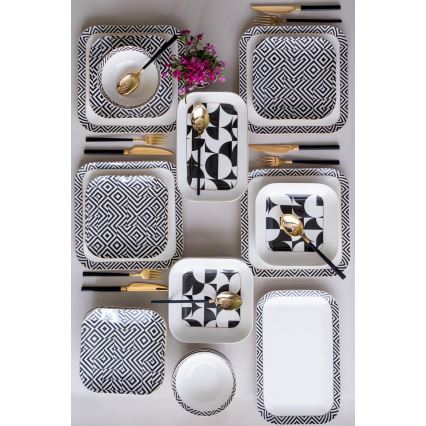 Service de table 26 pièces en porcelaine, blanc/noir
