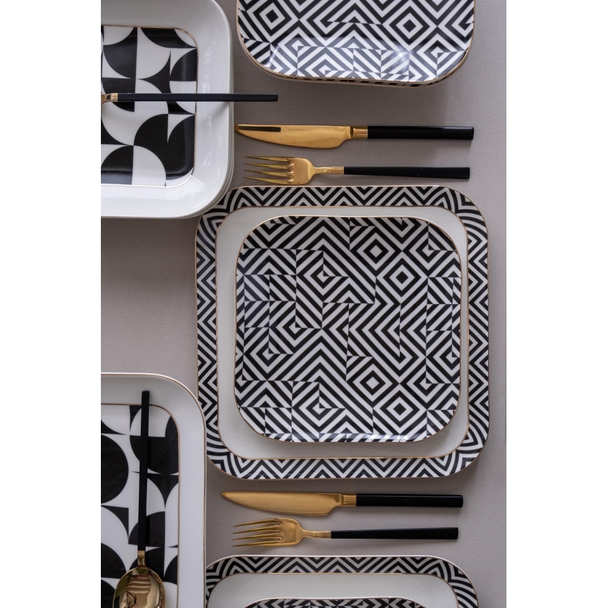 Service de table 26 pièces en porcelaine, blanc/noir