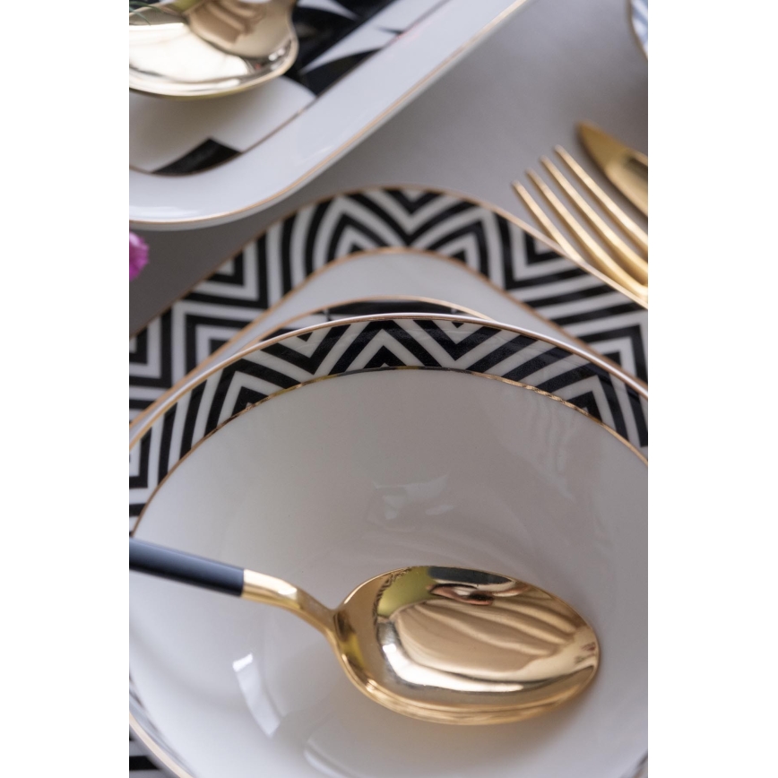 Service de table 26 pièces en porcelaine, blanc/noir