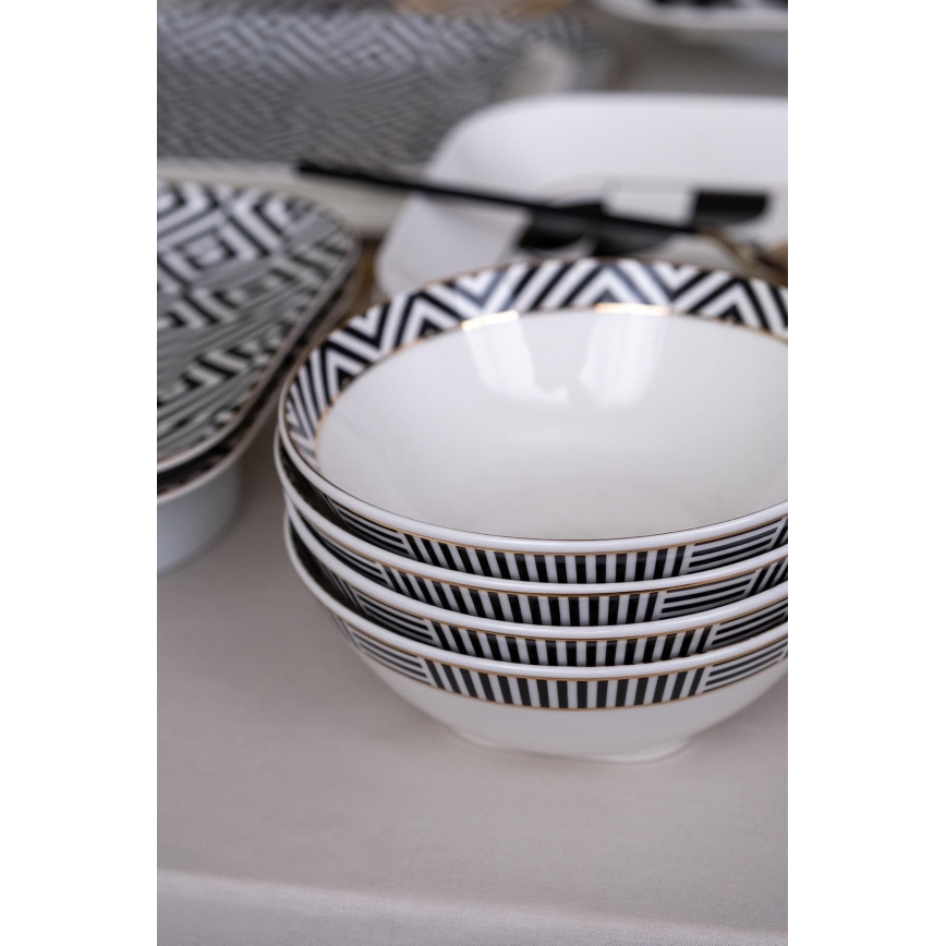 Service de table 26 pièces en porcelaine, blanc/noir