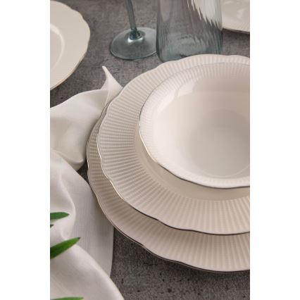 Service de table 26 pièces en porcelaine — blanc, argenté et ivoire