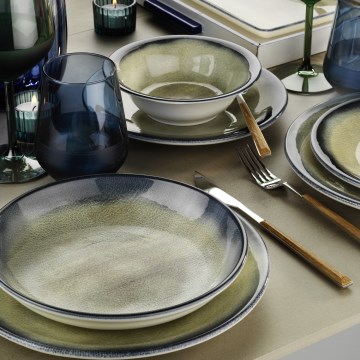 Service de table 26 pièces en porcelaine — bleu/marron
