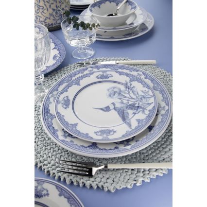 Service de table 26 pièces, porcelaine blanche et bleue