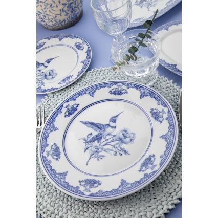 Service de table 26 pièces, porcelaine blanche et bleue