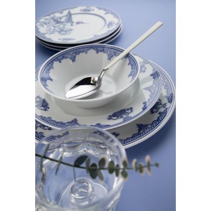 Service de table 26 pièces, porcelaine blanche et bleue
