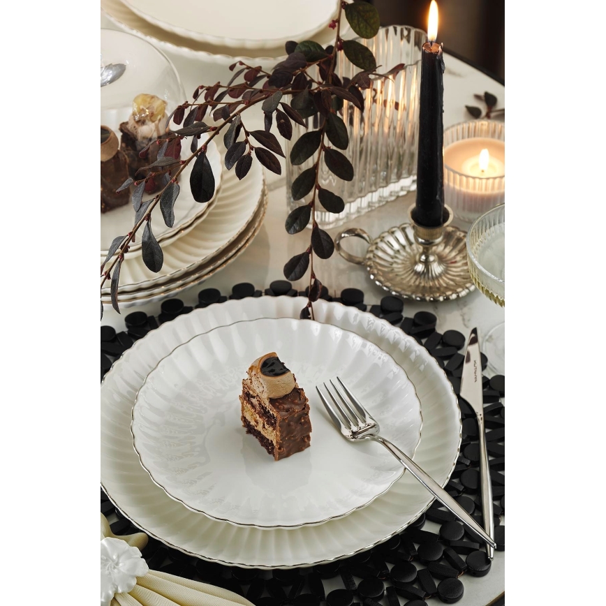 Service de table 27 pièces blanc/argenté/porcelaine