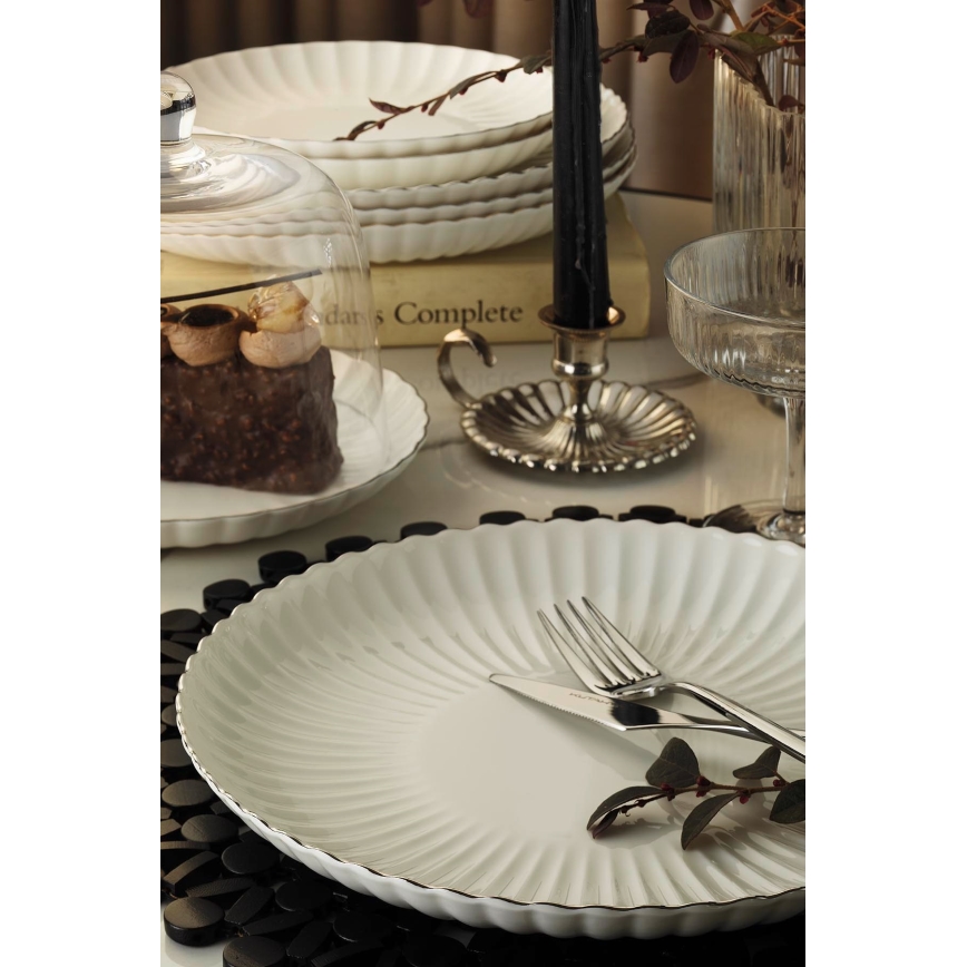 Service de table 27 pièces blanc/argenté/porcelaine