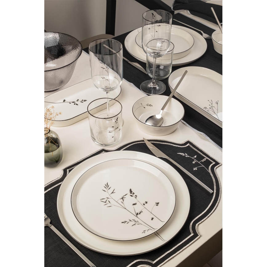 Service de table 27 pièces, blanc/noir, porcelaine