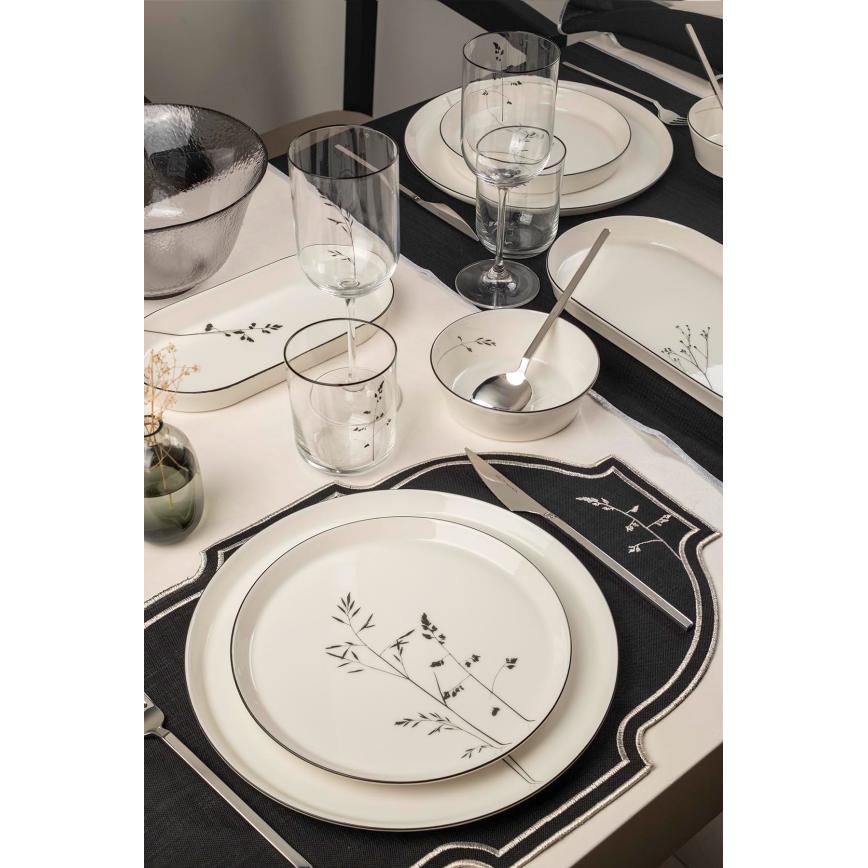 Service de table 27 pièces, blanc/noir, porcelaine
