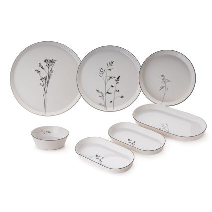 Service de table 27 pièces, blanc/noir, porcelaine