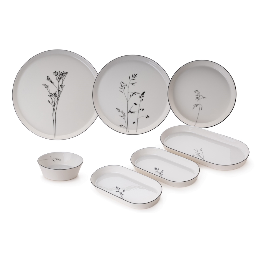 Service de table 27 pièces, blanc/noir, porcelaine