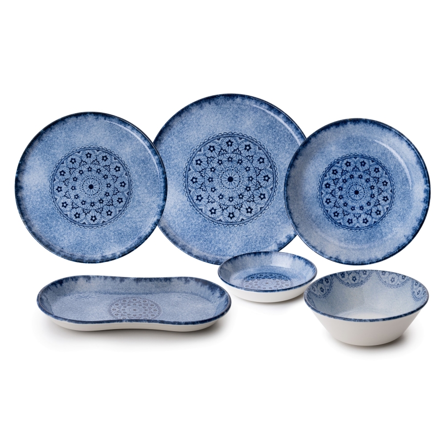 Service de table 27 pièces, bleu, en porcelaine