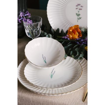 Service de table 27 pièces en porcelaine, blanc et doré