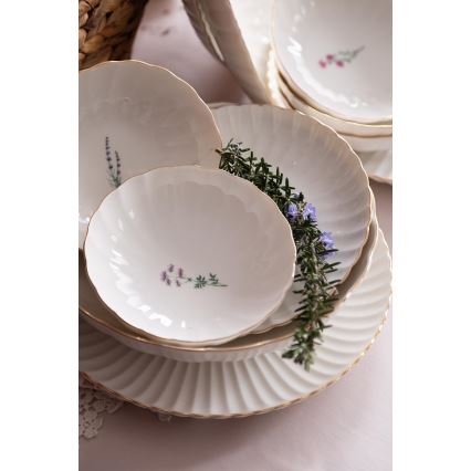 Service de table 27 pièces en porcelaine, blanc et doré