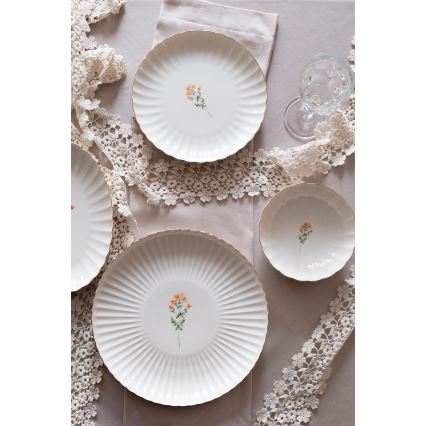 Service de table 27 pièces en porcelaine, blanc et doré