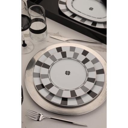 Service de table 27 pièces en porcelaine, blanc/gris