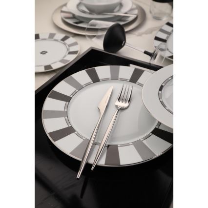 Service de table 27 pièces en porcelaine, blanc/gris