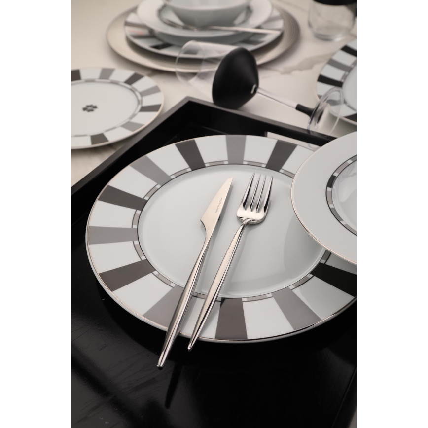 Service de table 27 pièces en porcelaine, blanc/gris