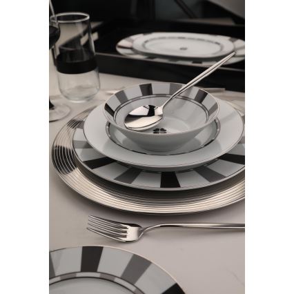 Service de table 27 pièces en porcelaine, blanc/gris