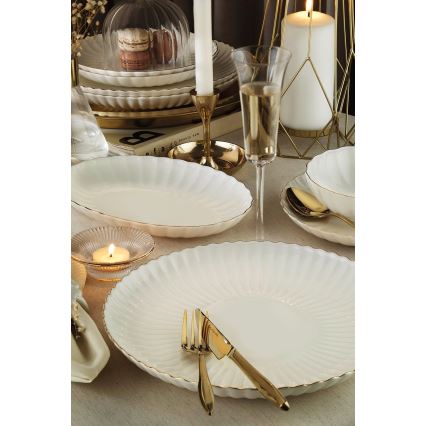 Service de table 27 pièces en porcelaine blanche et dorée