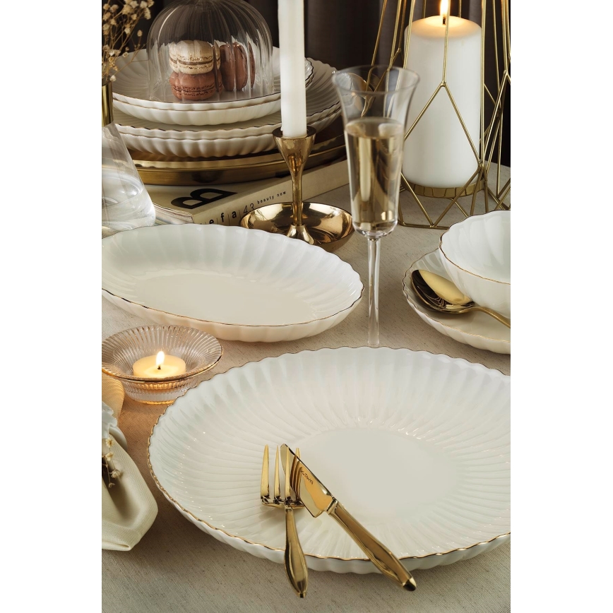 Service de table 27 pièces en porcelaine blanche et dorée