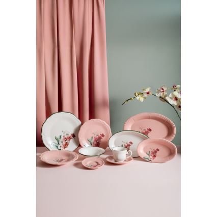 Service de table 27 pièces, rose/blanc, en porcelaine
