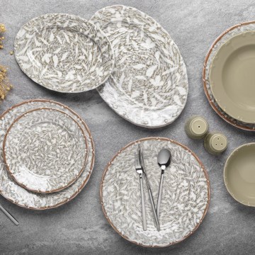 Service de table 29 pièces, marron/vert, en porcelaine