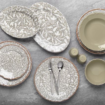 Service de table 29 pièces, marron/vert, en porcelaine