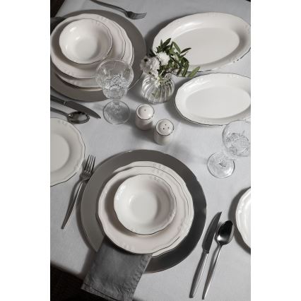Service de table 53 pièces, blanc/argent, en porcelaine