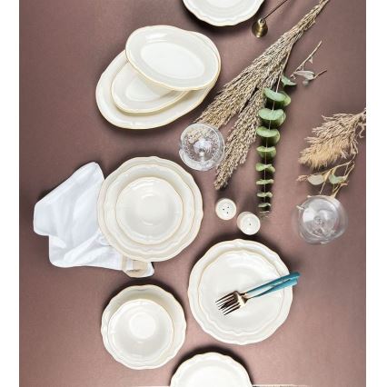 Service de table 53 pièces blanc et doré en porcelaine