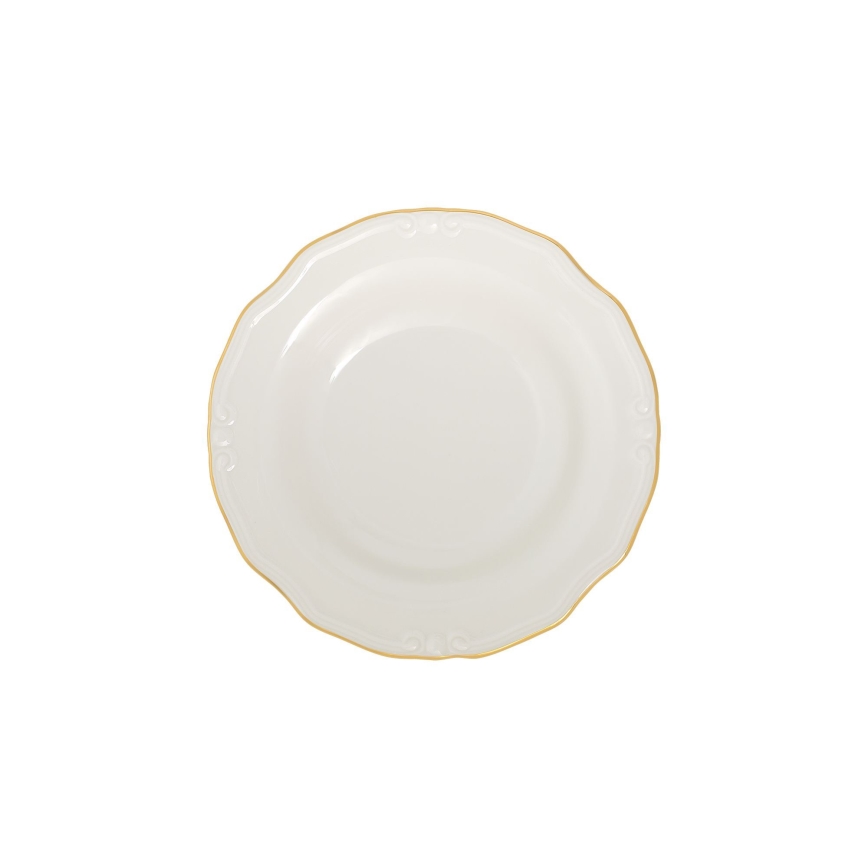 Service de table 53 pièces en porcelaine, blanc et doré