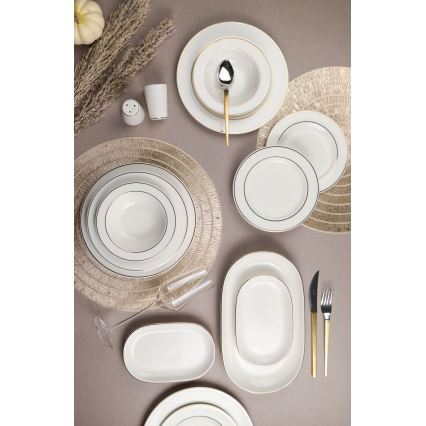 Service de table 53 pièces en porcelaine, blanc et doré
