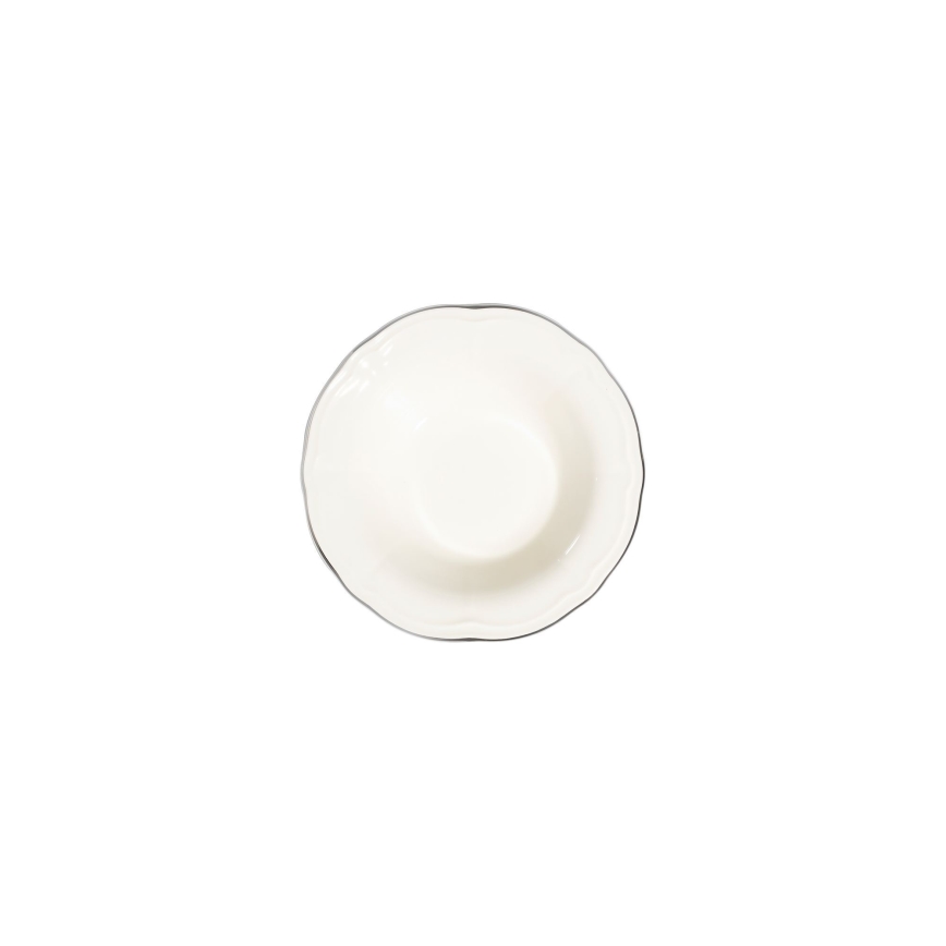 Service de table 53 pièces en porcelaine blanche, accents argentés
